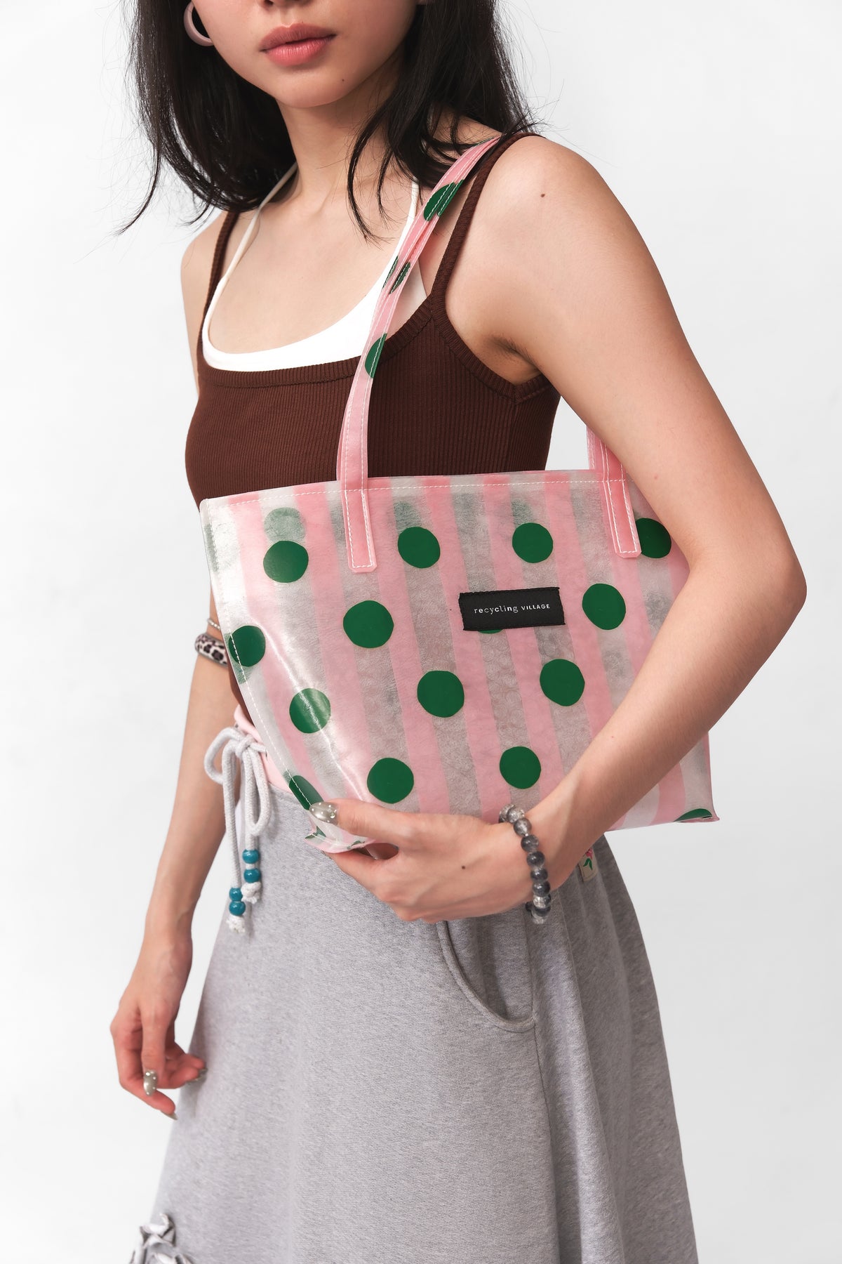RV PolkaStripe Tote Small - Pink/Green