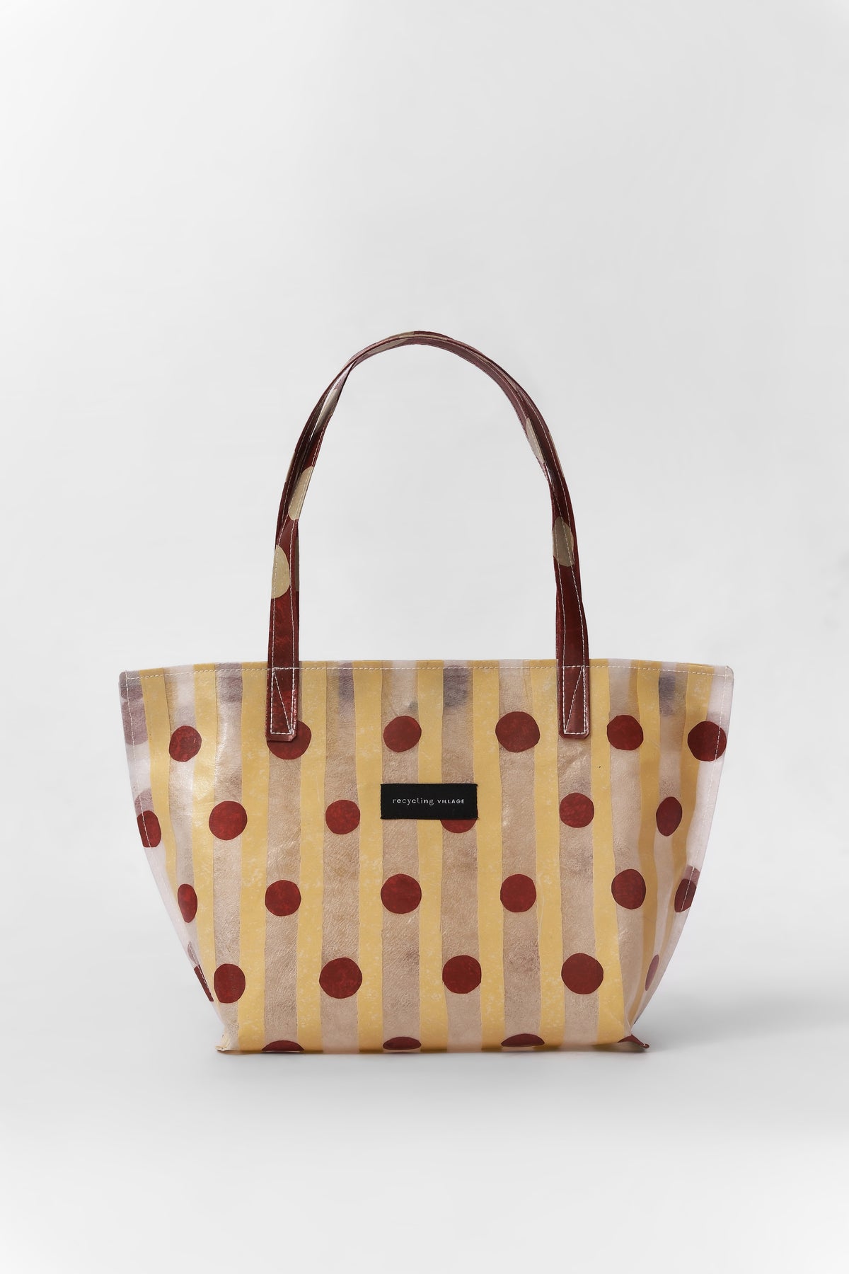 RV PolkaStripe Tote Medium – Butter Yellow/Maroon