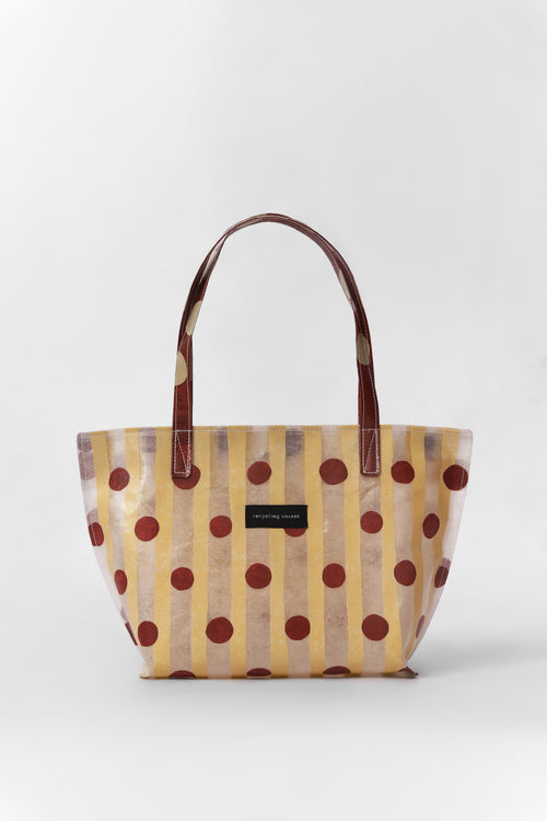RV PolkaStripe Tote Medium – Butter Yellow/Maroon