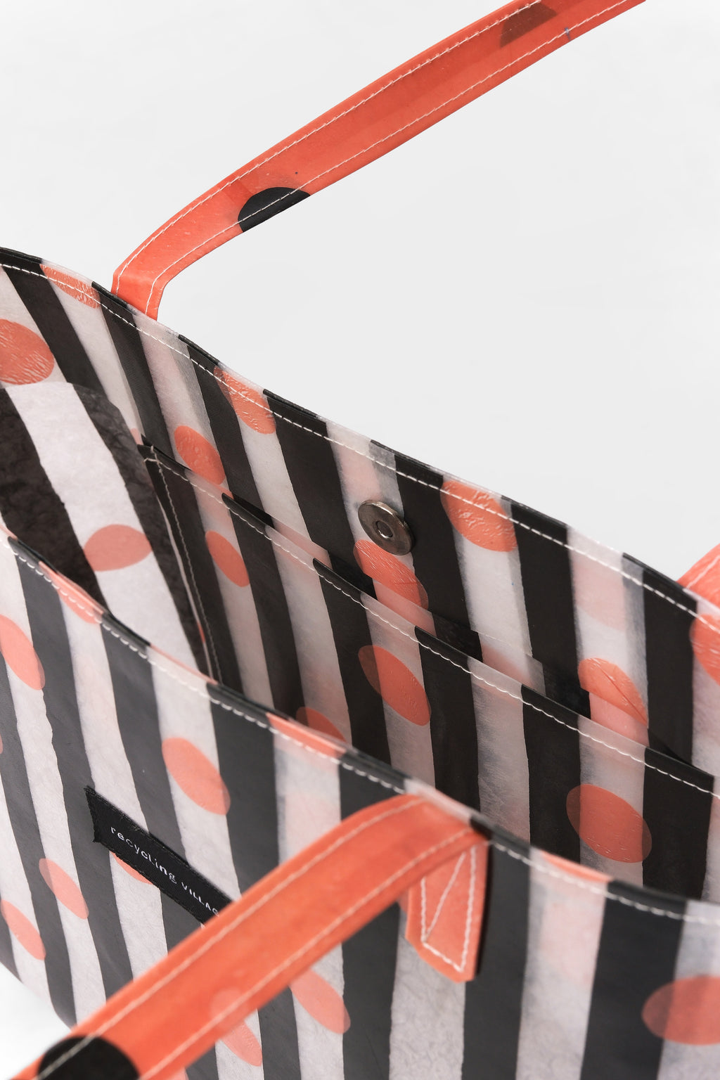 RV PolkaStripe Tote Medium – Black/Peach