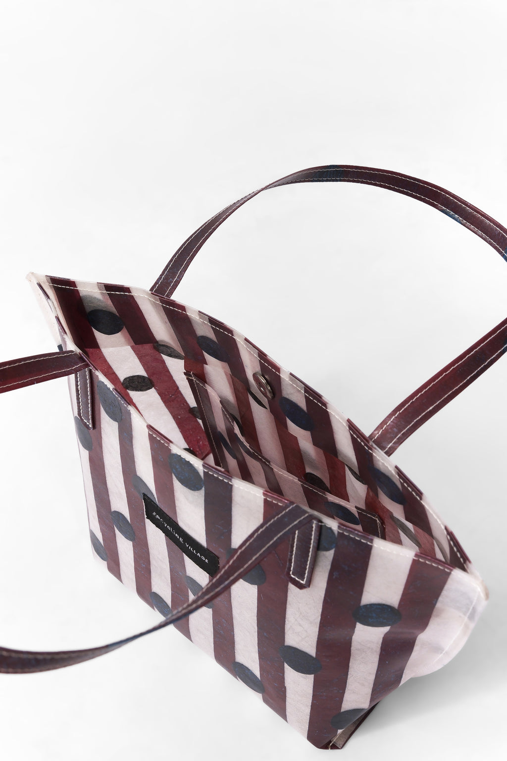RV PolkaStripe Tote Small - Plum/Navy