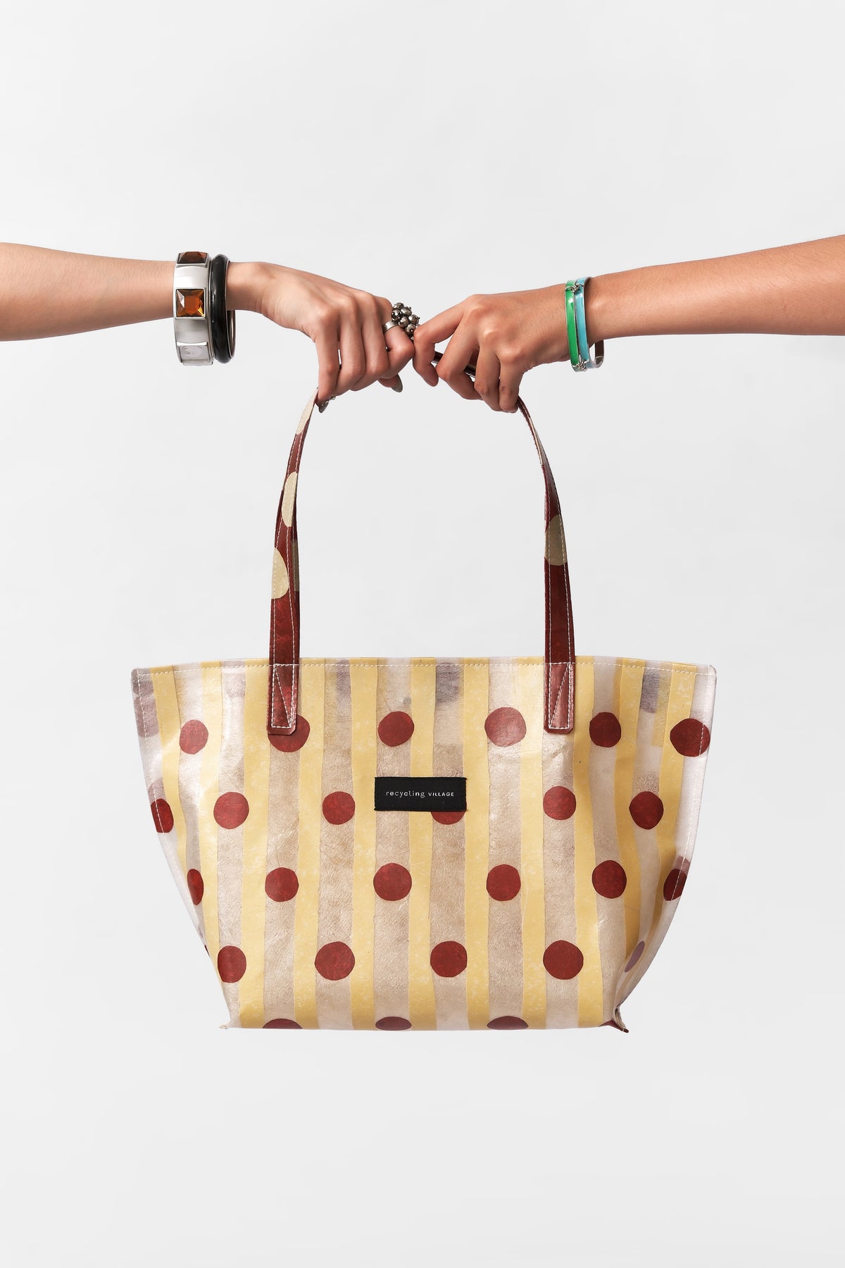 RV PolkaStripe Tote Medium – Butter Yellow/Maroon
