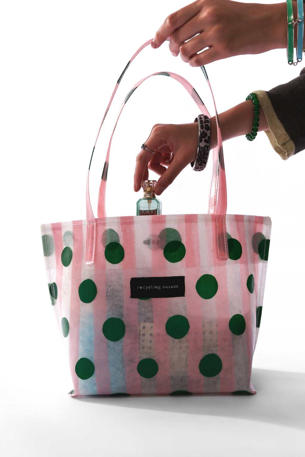 RV PolkaStripe Tote Small - Pink/Green